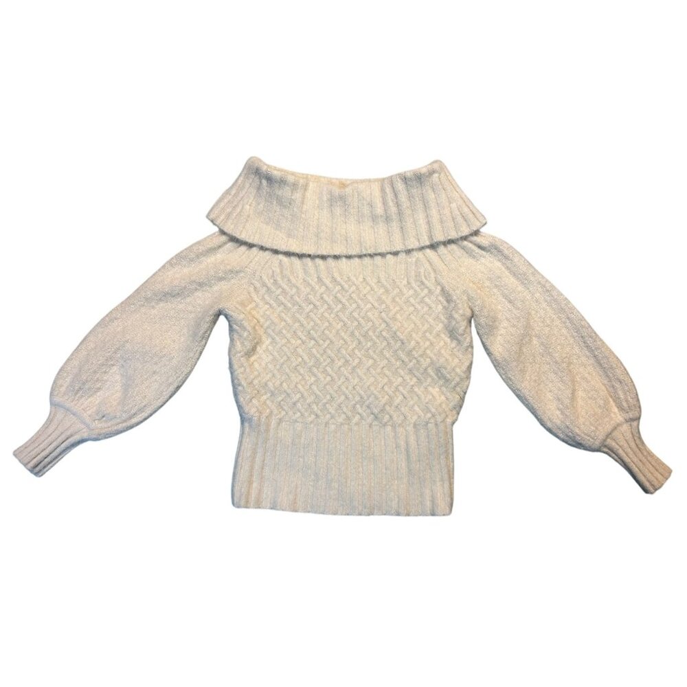 Anthropologie Sweater Margo Off the Shoulder Puff Sleeve Wool Blend Ivory Large